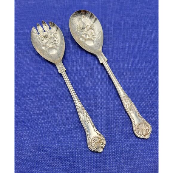 Sheffield EPSA1 Kings Pattern Silverplate Salad Server Set 2 England Vtg - Picture 2 of 5